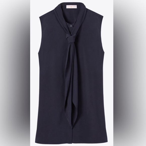 NWT Tory Burch Sleeveless Bow Blouse in dark navy - Picture 1 of 9